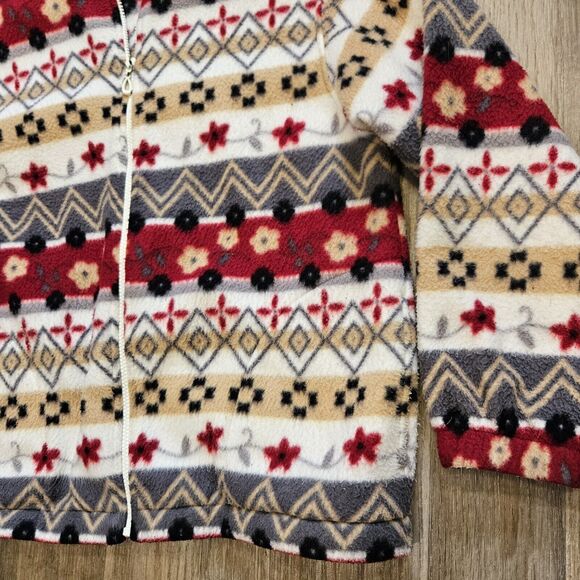 Vtg Alfred Dunner Aztec Fleece Jacket Women PS Floral Cottagecore Boho Red Beige - Picture 3 of 9